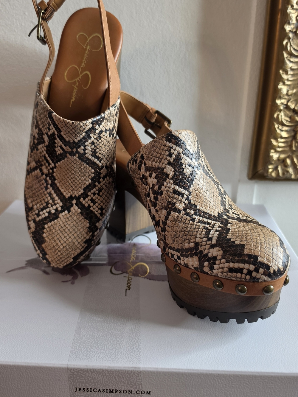 Jessica Simpson Tan Snake-Print Platform Clogs - Picture 6 of 8